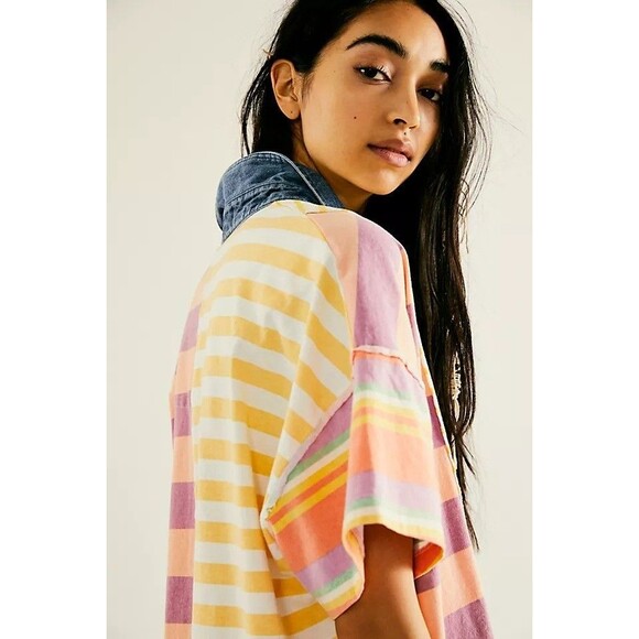 Free People Charlie Tee Tunic Mini Dress Striped Printed Oversized S New 282900 - Picture 2 of 9